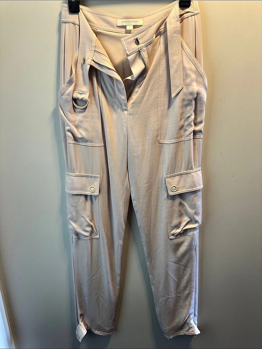 Jonathan Simkhai Satin Cargo Utility Trouser Pink Size 2